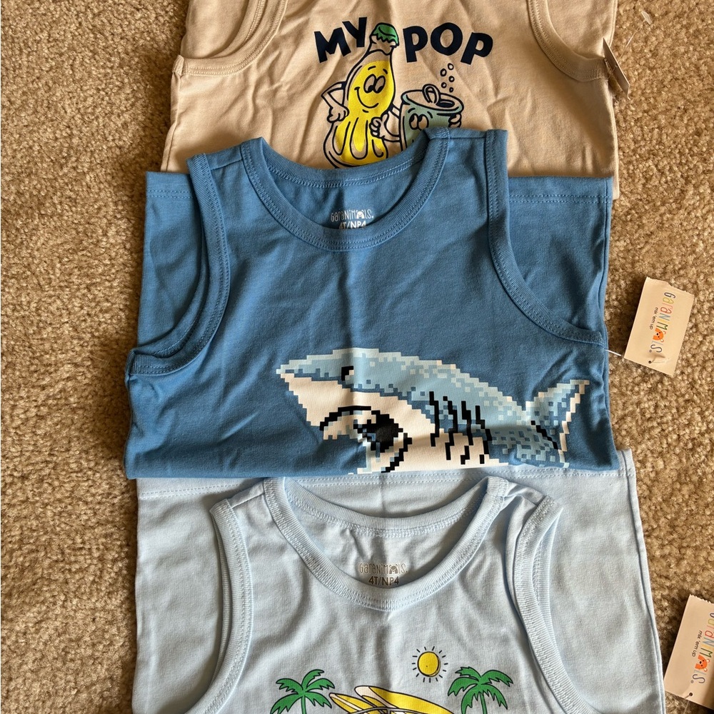 New 3-Pack Boys Summer Tank Tops & Navy Shorts - Shark, Van, Pop Graphics (4T) - Picture 2 of 6